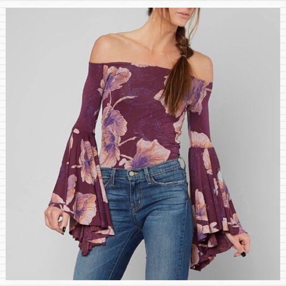 Free People Tops - Free People Mulberry Floral Bell Sleeve Top Med